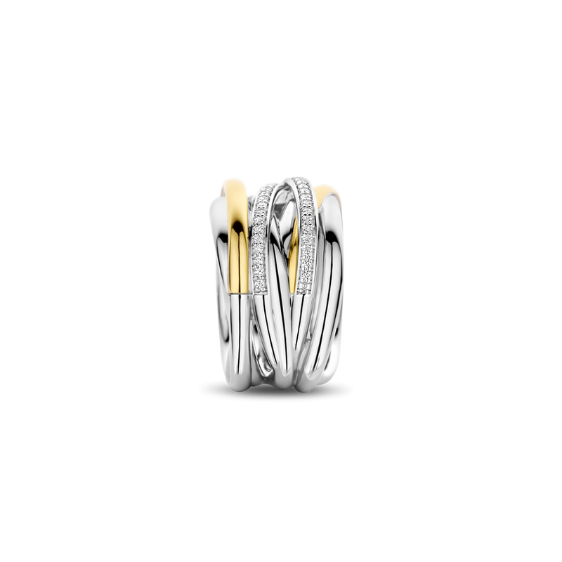 Milano CZ Crossover Ring - Silver/Gold - 12067ZY