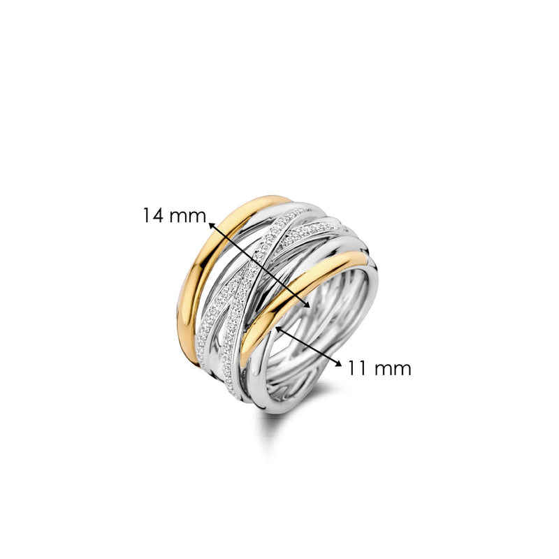 Milano CZ Crossover Ring - Silver/Gold - 12067ZY