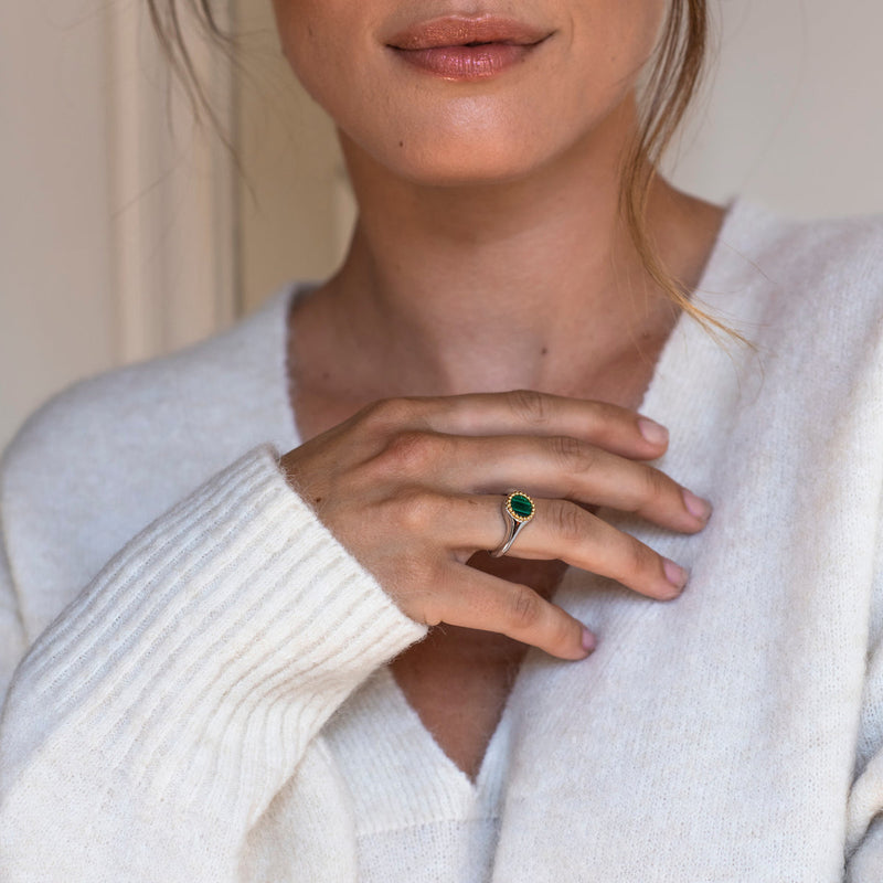 Milano Malachite Ring, Size 52 - Silver - 12207MA/52