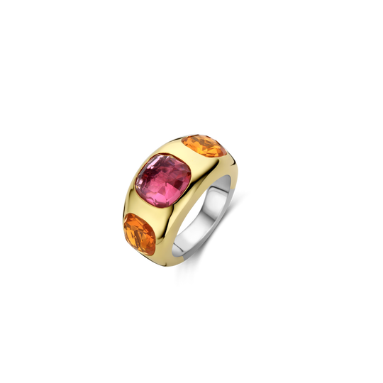 Milano Chunky Pink/Orange Stone Ring, Size 56 - Gold - 12285OR/56