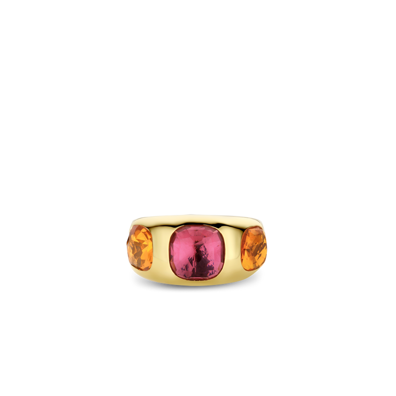 Milano Chunky Pink/Orange Stone Ring, Size 56 - Gold - 12285OR/56