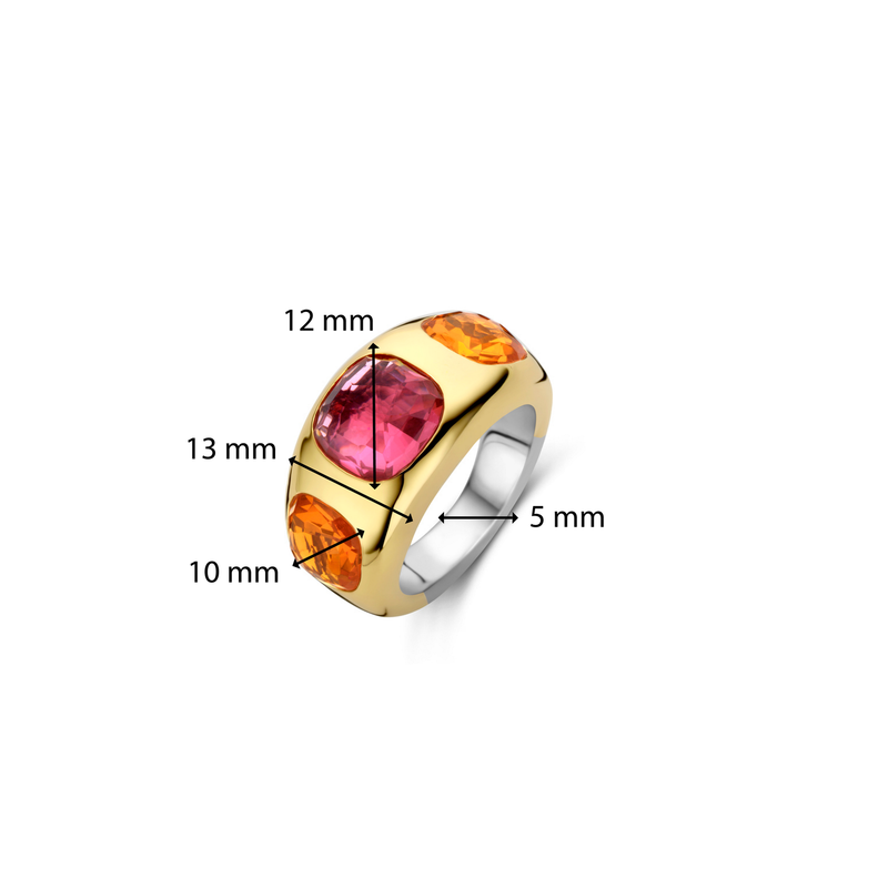 Milano Chunky Pink/Orange Stone Ring, Size 56 - Gold - 12285OR/56
