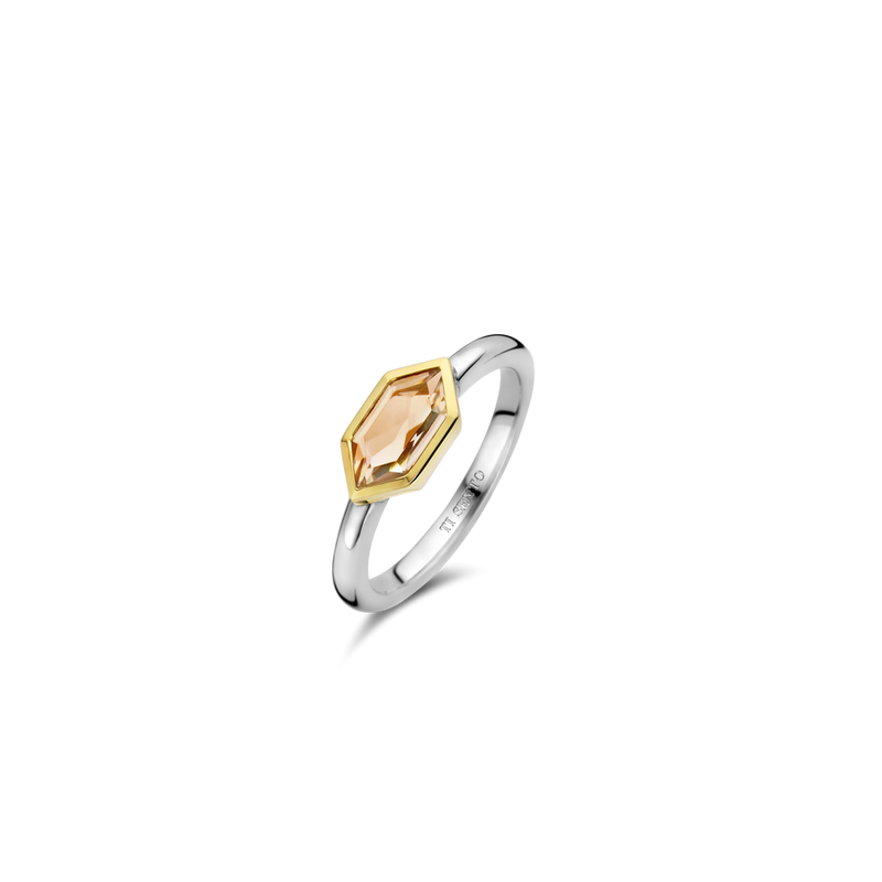 Milano Geometric Pink Stone Ring - Gold/Silver - 12312NU