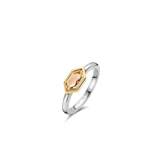 Milano Geometric Pink Stone Ring - Gold/Silver - 12312NU