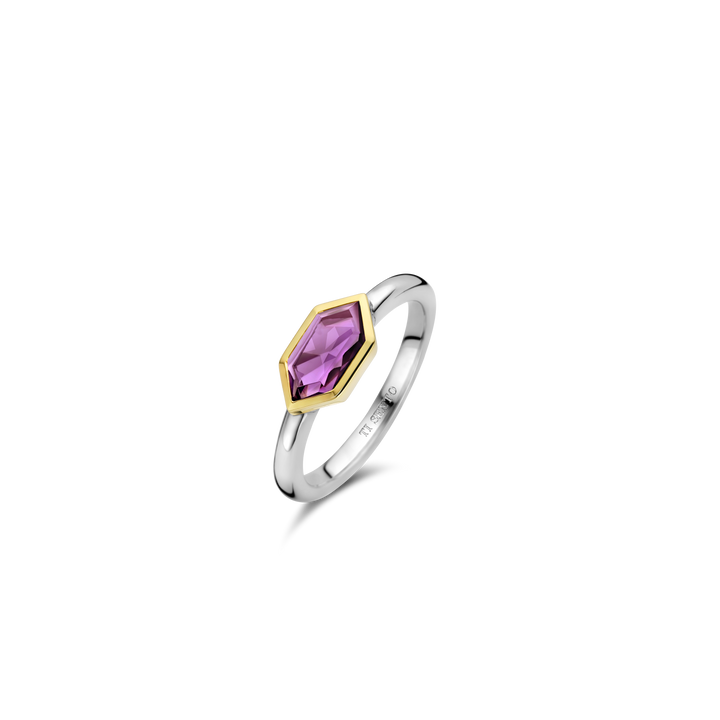 Milano Purple Geometric Stone Ring - Silver/Gold - 12312PU