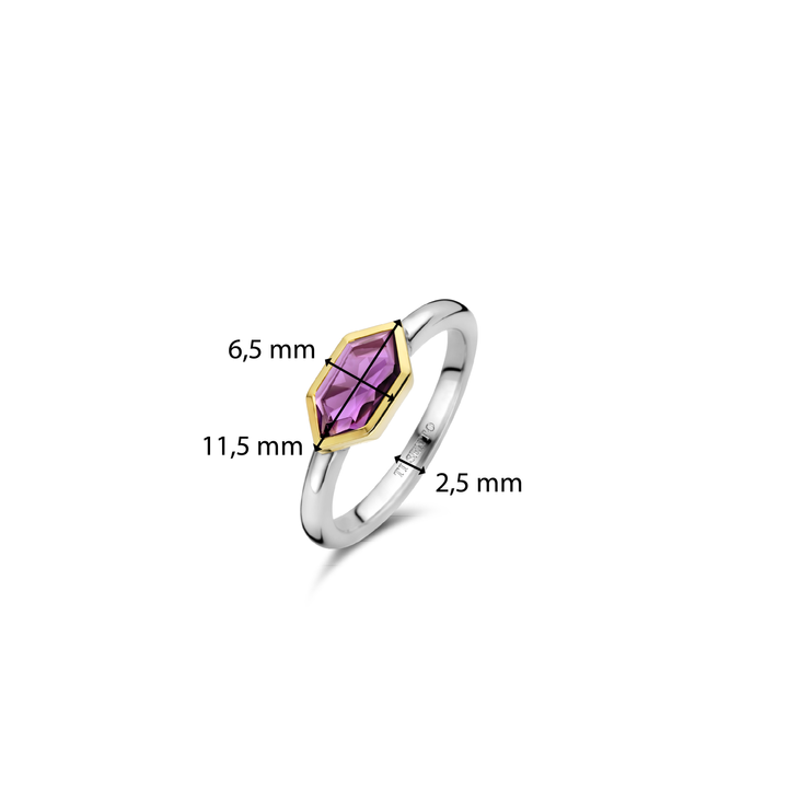 Milano Purple Geometric Stone Ring - Silver/Gold - 12312PU
