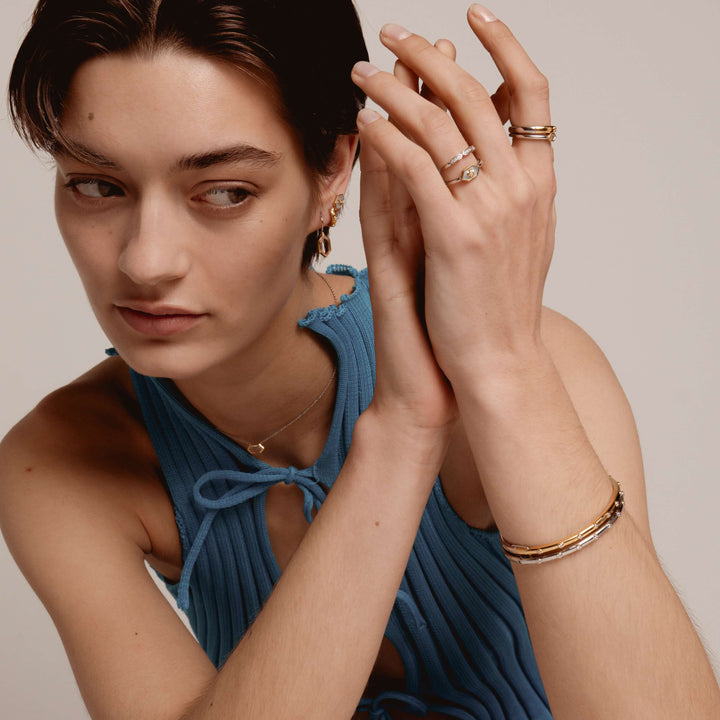 Nude Pink Geometric Stone Ring - Silver/Gold - 12313NU