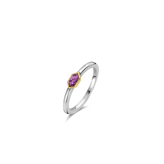 Milano Small Purple Geometric Stone Ring - Silver/Gold - 12313PU