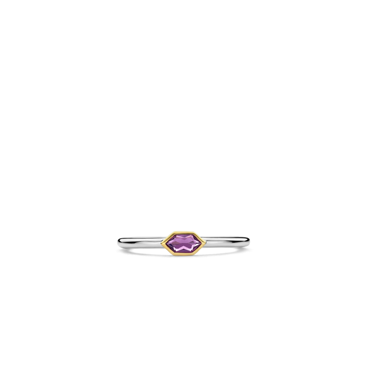 Milano Small Purple Geometric Stone Ring - Silver/Gold - 12313PU