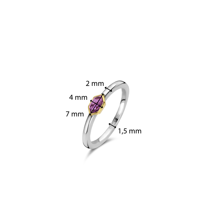 Milano Small Purple Geometric Stone Ring - Silver/Gold - 12313PU