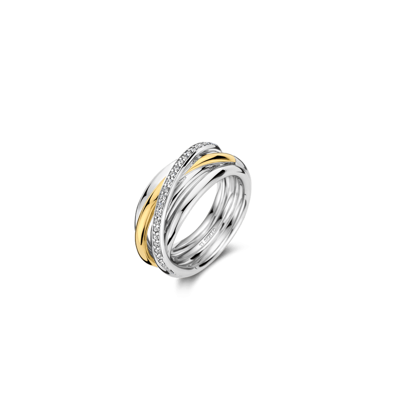 Milano Intertwined Bands Ring With CZ - Silver/Gold - 12318ZY