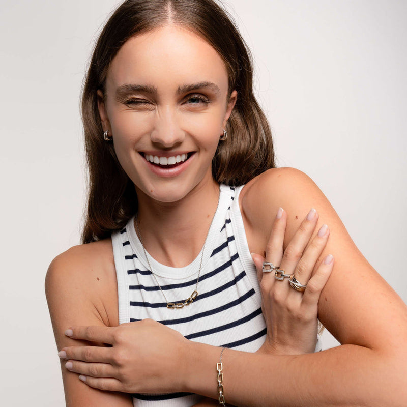 Milano Intertwined Bands Ring With CZ - Silver/Gold - 12318ZY