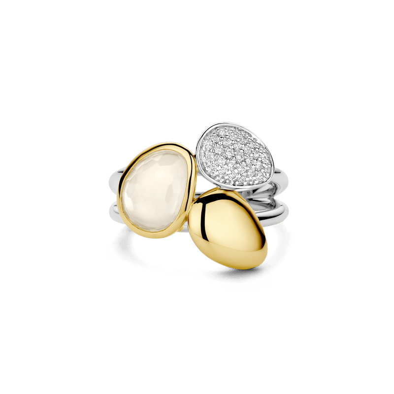 Milano Modern Mother Of Pearl Stone Ring - Gold/Silver - 12387MW