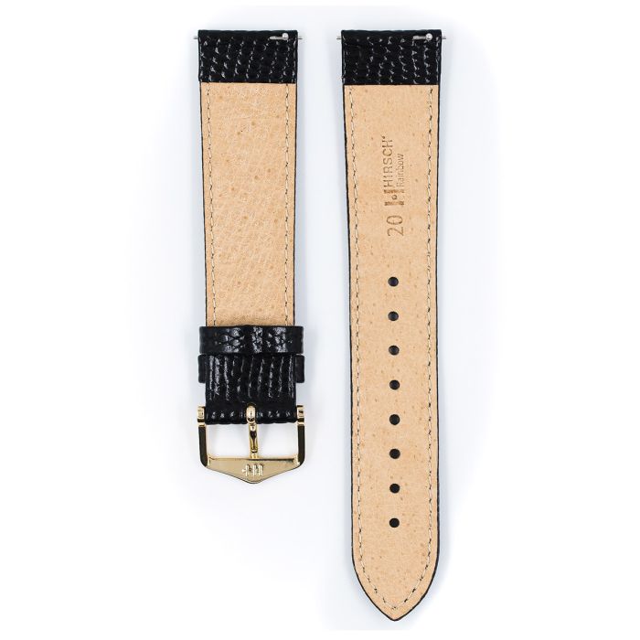 Rainbow Lizard Embossed Leather Watch Strap NQR, Medium, 14mm Wide - Black - 12302650-1-14-GB