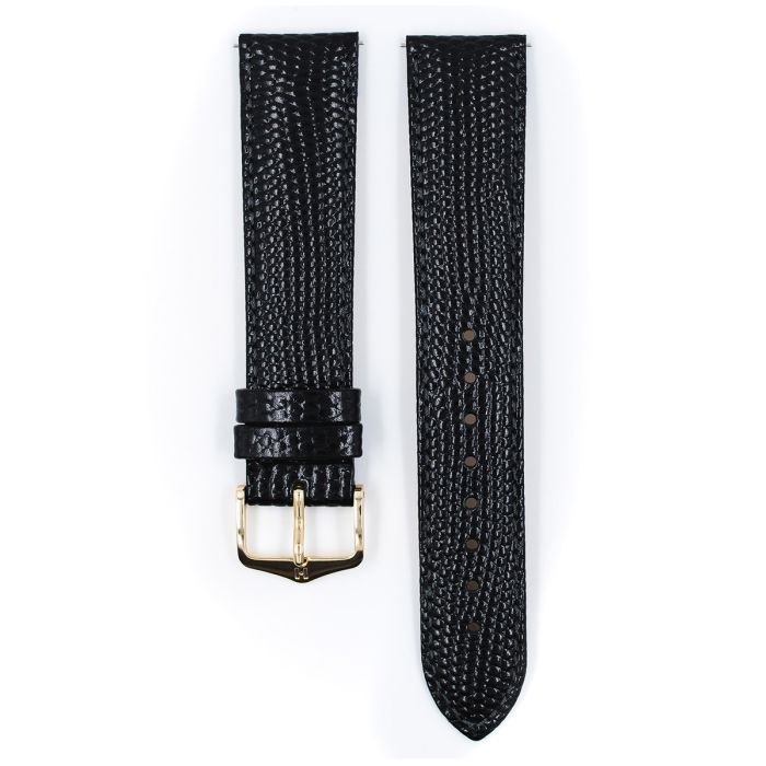 Rainbow Lizard Embossed Leather Watch Strap NQR, Medium, 14mm Wide - Black - 12302650-1-14-GB