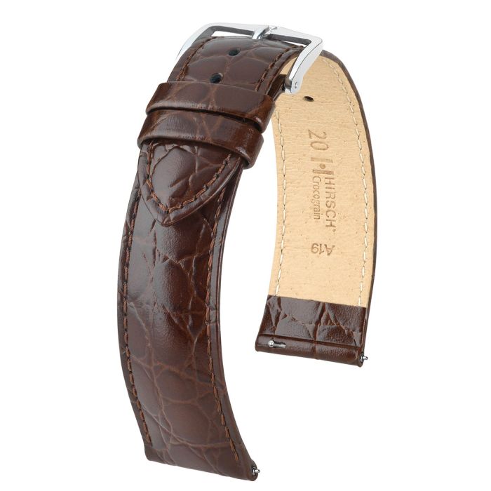 Crocograin Crocodile Embossed Leather Watch Strap QR, Long, 20mm wide - Brown - 12322810-2-20-SB