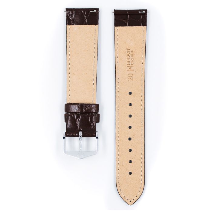 Crocograin Crocodile Embossed Watch Strap, Width 14mm, Long, Brown - 12302810-1-14-GB