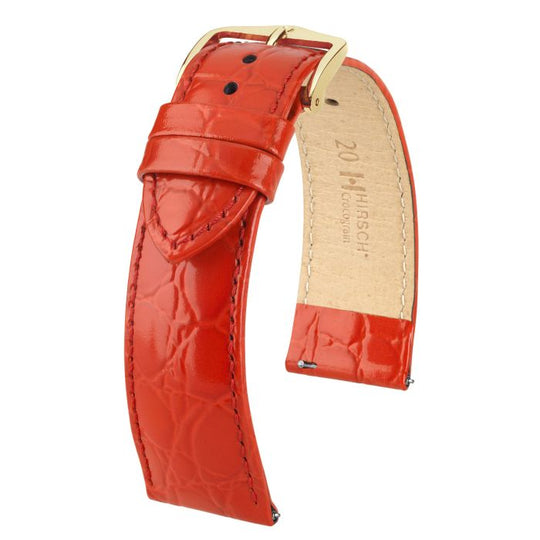 Crocograin Crocodile Embossed Leather Watch Strap QR, Medium, 18mm wide - Red - 12302820-1-18-GB