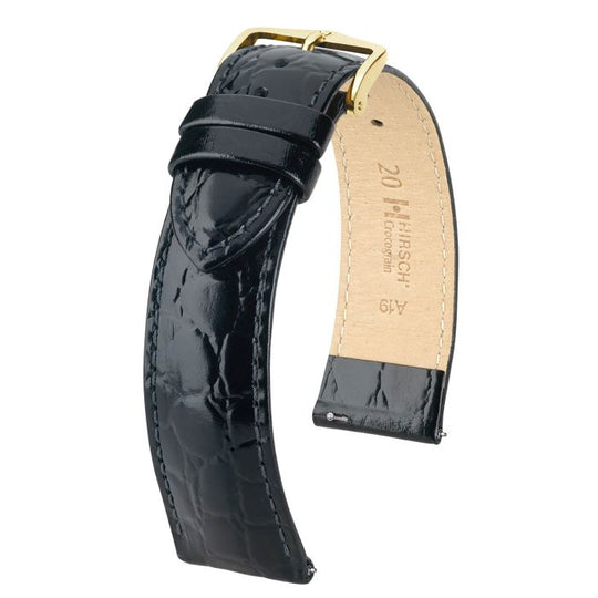 Crocograin Crocodile Embossed Patent Black Watch Strap - Width 19mm, Long - 12302850-08-GB-PAT