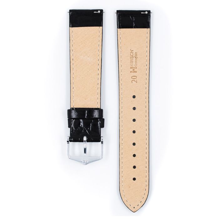 Crocograin Crocodile Embossed Patent Black Watch Strap - Width 19mm, Long - 12302850-08-GB-PAT