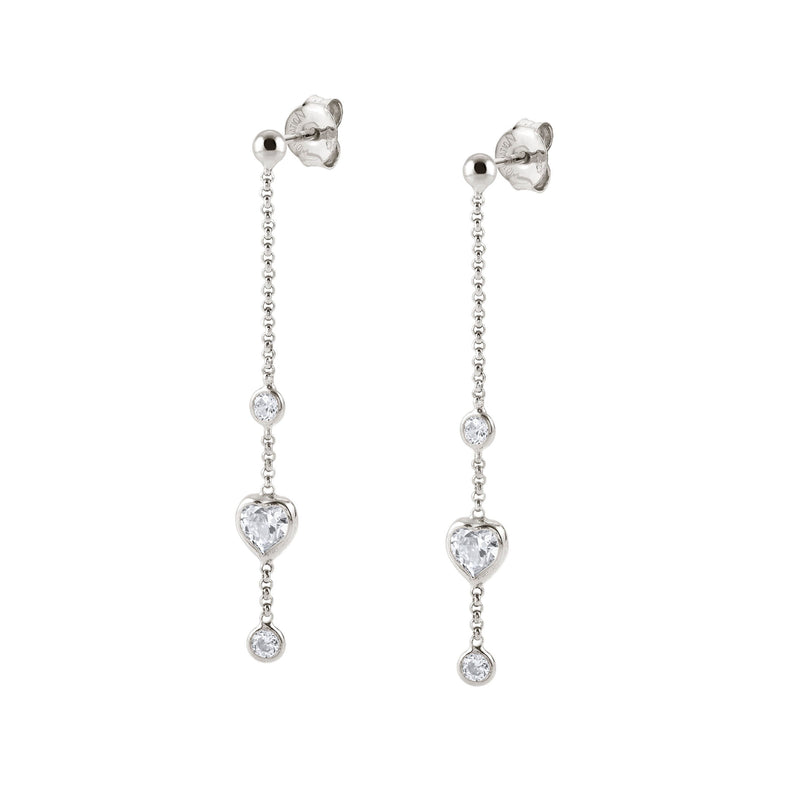 Bella Drop Earrings with Hearts - Silver - 142688/001