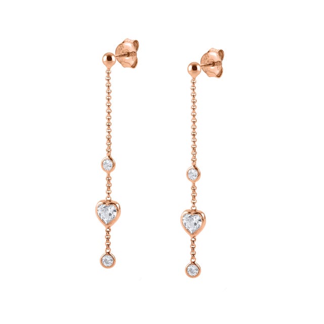 Bella CZ Drop Earrings with Heart - Rose Gold - 142688/002