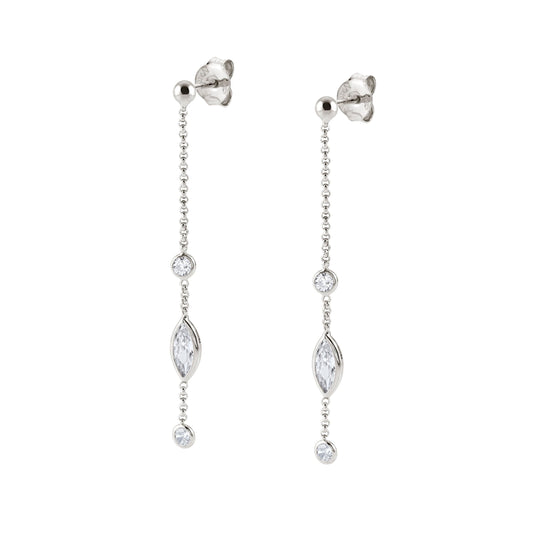 Bella Drop Earrings with Oval CZ - Silver - 142688/008