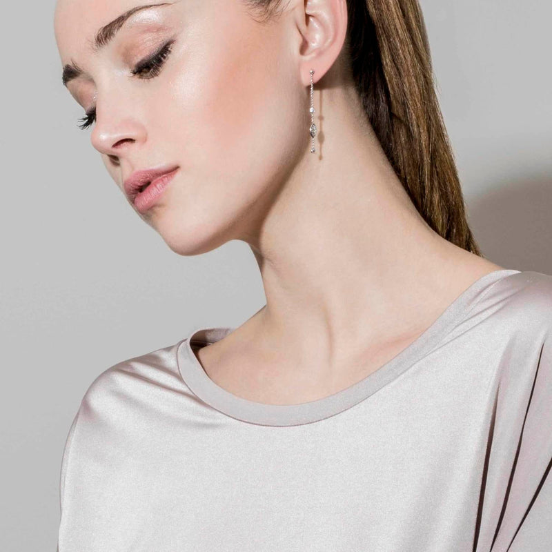 Bella Drop Earrings with Oval CZ - Silver - 142688/008