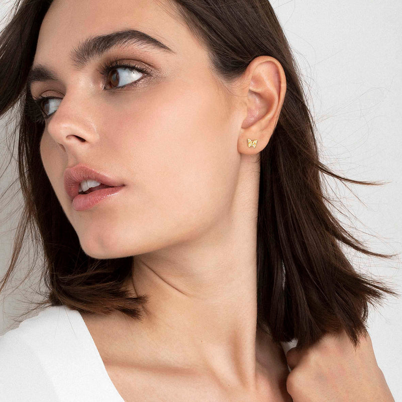 Sweetrock CZ Butterfly Stud Earrings - Gold - 148042/042