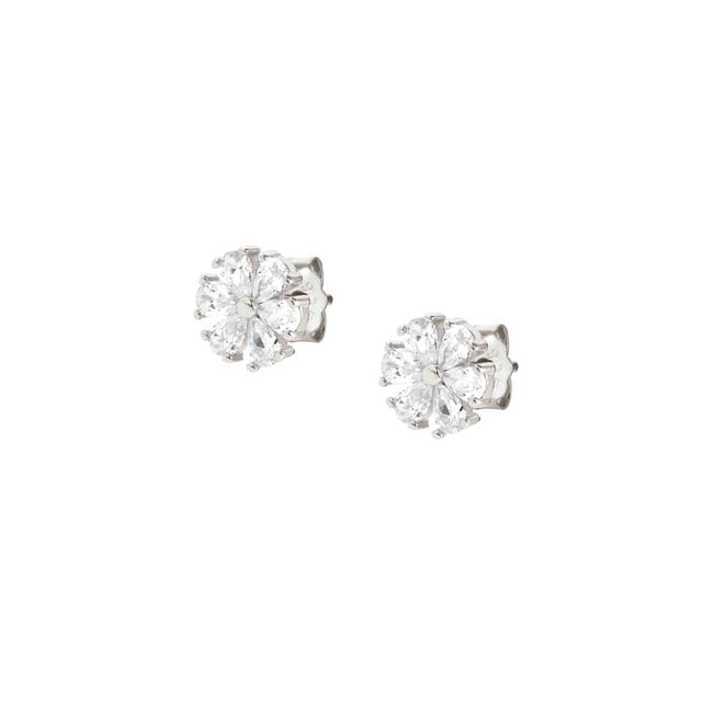Sweetrock CZ Flower Stud Earrings - Silver - 148042/043
