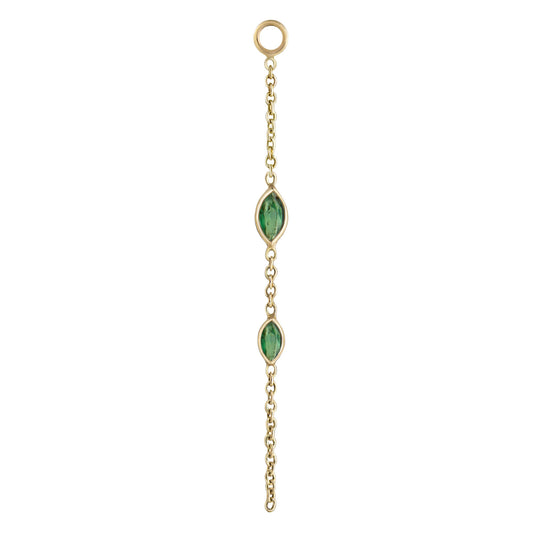 Emerald Double Marquise Chain Plaque - 9ct Yellow Gold - CH-DBL-MQ-EM