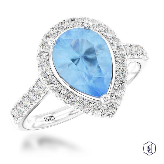 Skye Pear Shape Aquamarine & Diamond Ring - Platinum