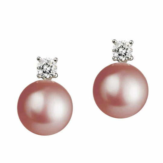 Classic Stone Set Pink Pearl Stud Earrings - Silver - 1815627
