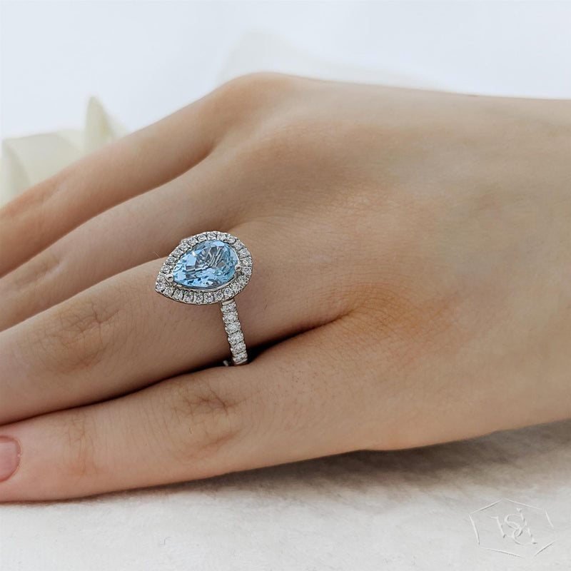 Skye Pear Shape Aquamarine & Diamond Ring - Platinum
