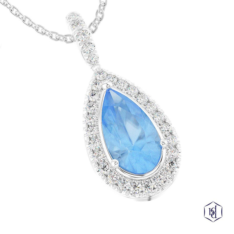 Skye Pear Aquamarine Pendant Necklace - Platinum