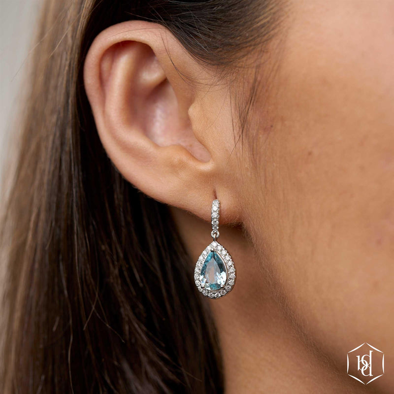Skye Pear Shape Aquamarine & Diamond Drop Earrings - Platinum