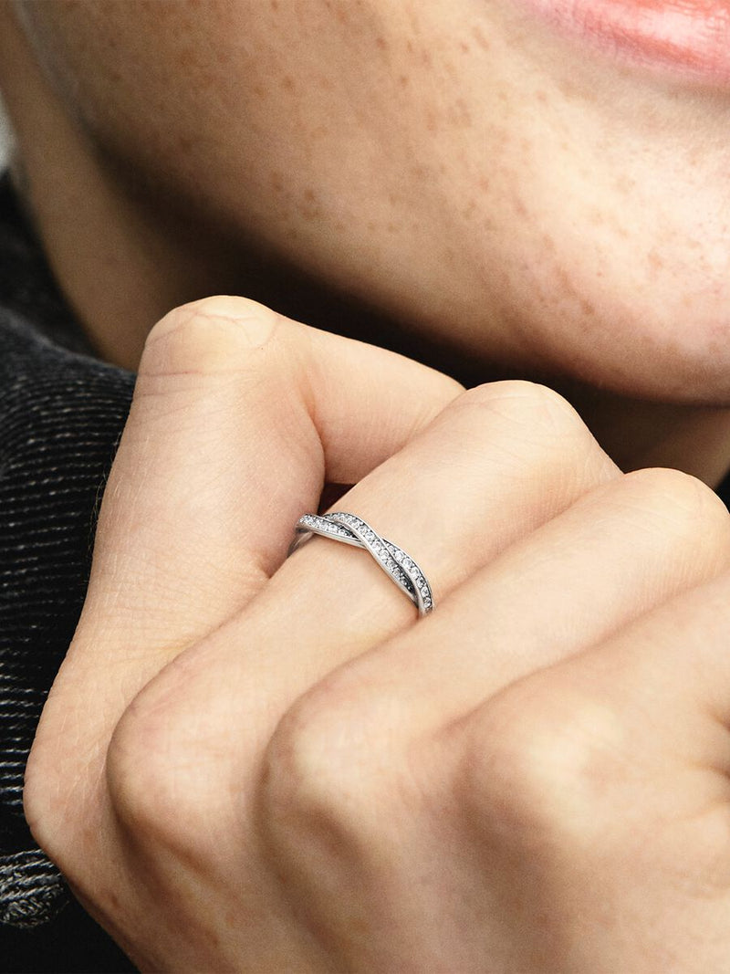 Sparkling Twisted Lines Ring - Sterling Silver - 190892CZ