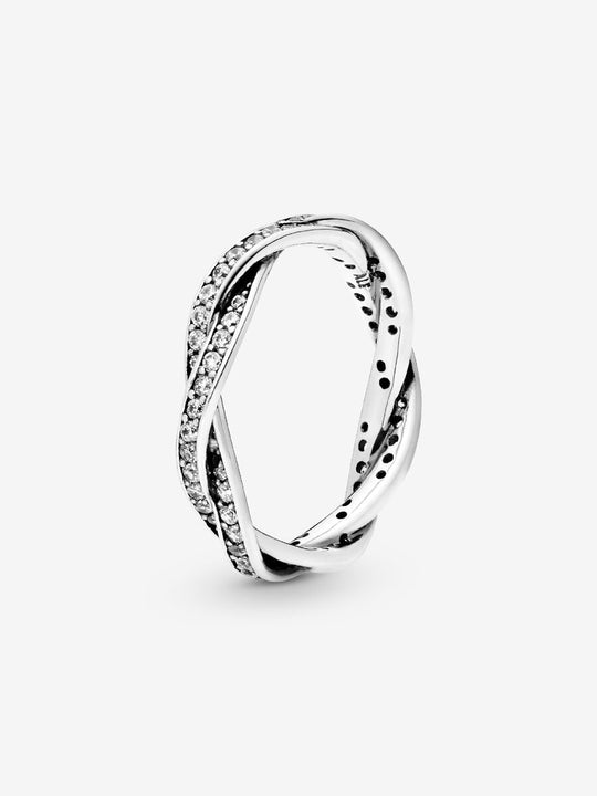 Sparkling Twisted Lines Ring - Sterling Silver - 190892CZ