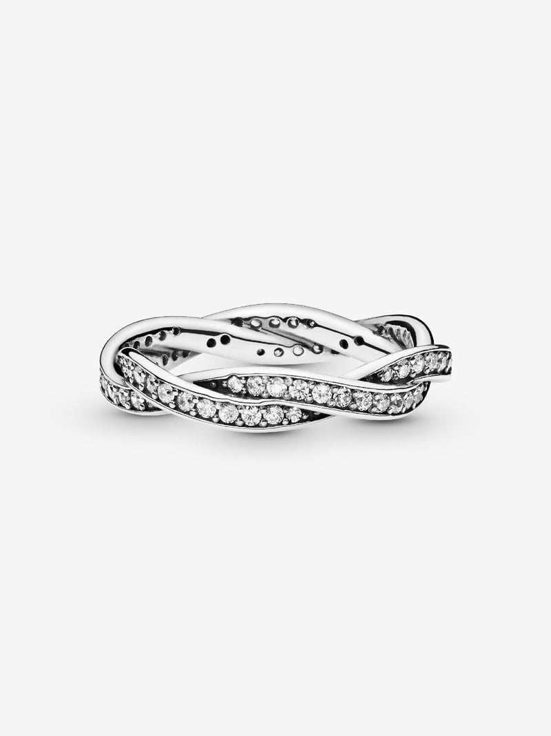 Sparkling Twisted Lines Ring - Sterling Silver - 190892CZ