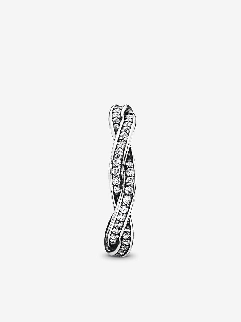 Sparkling Twisted Lines Ring - Sterling Silver - 190892CZ