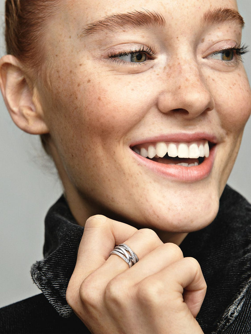 Sparkling & Polished Lines Ring - Sterling Silver - 190919CZ