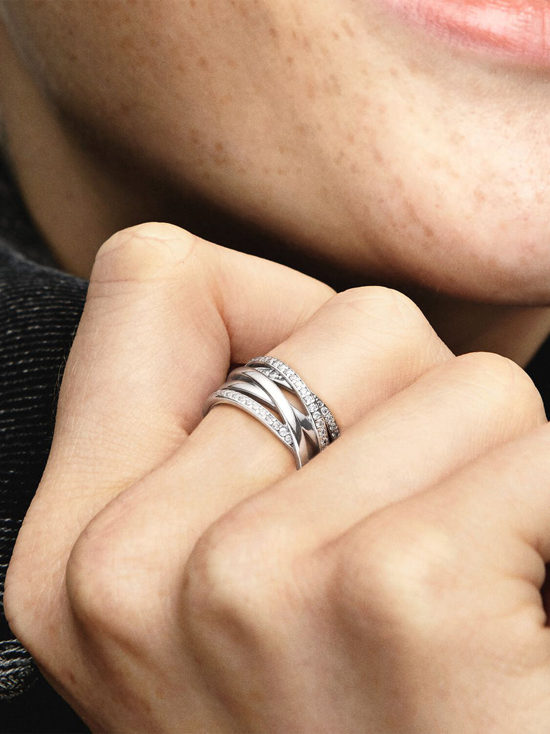 Sparkling & Polished Lines Ring - Sterling Silver - 190919CZ