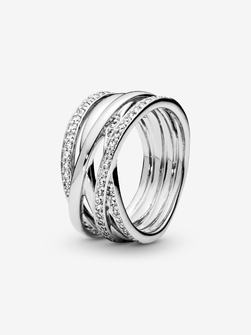 Sparkling & Polished Lines Ring - Sterling Silver - 190919CZ