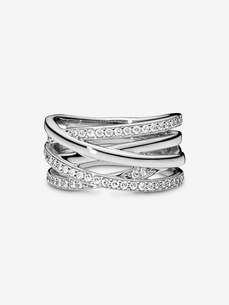 Sparkling & Polished Lines Ring - Sterling Silver - 190919CZ