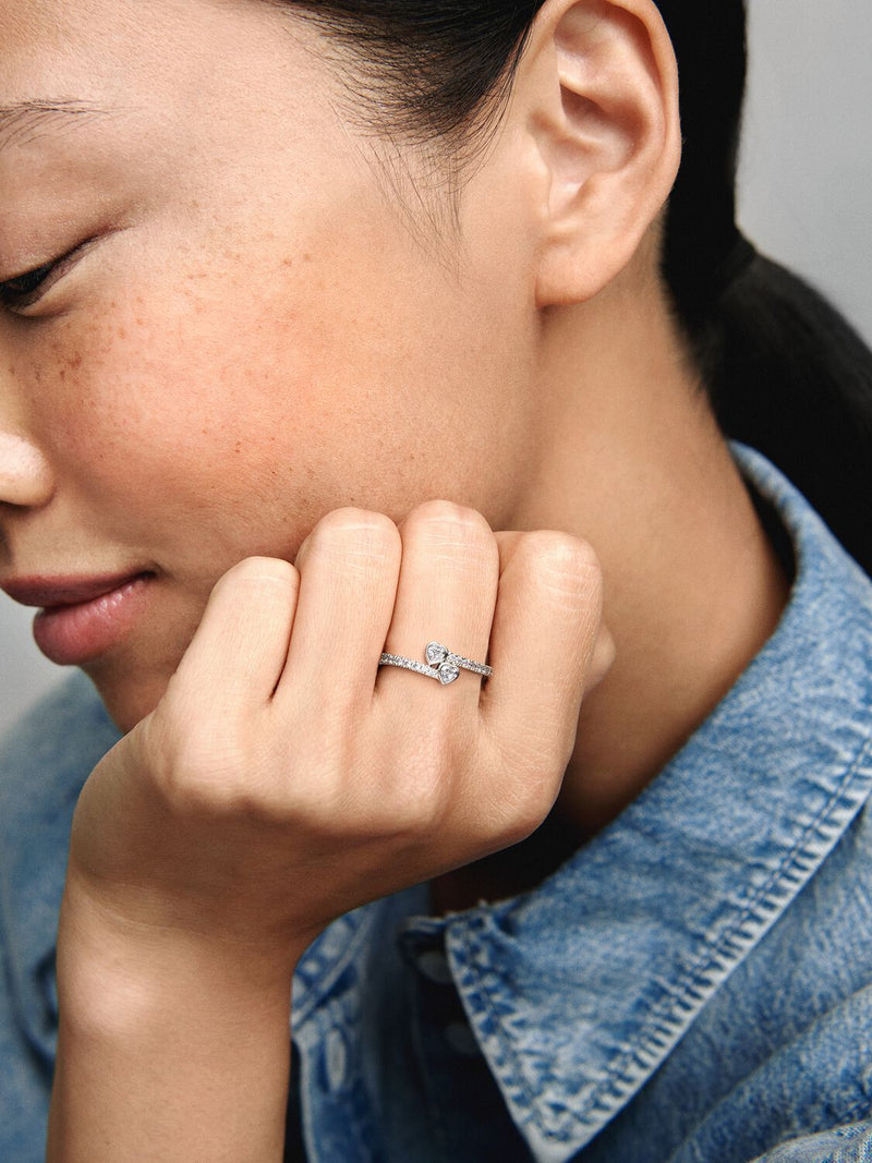 Two Sparkling Hearts Ring - Sterling Silver - 191023CZ