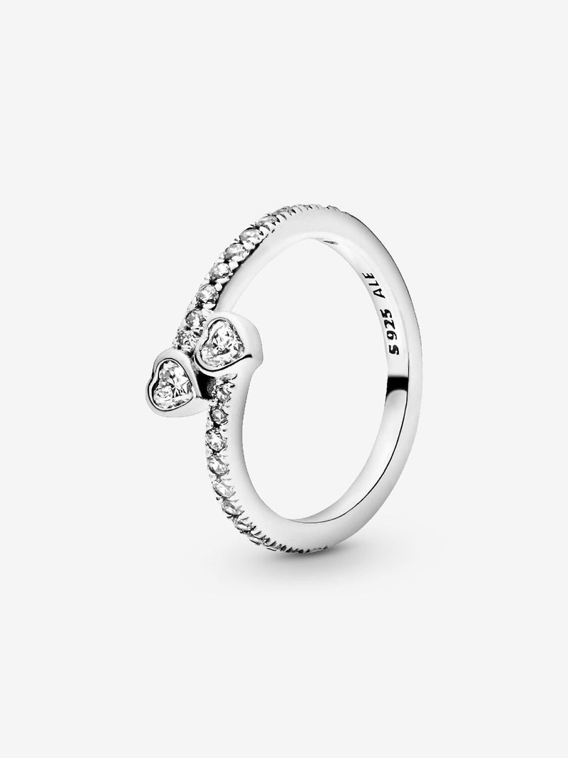 Two Sparkling Hearts Ring - Sterling Silver - 191023CZ