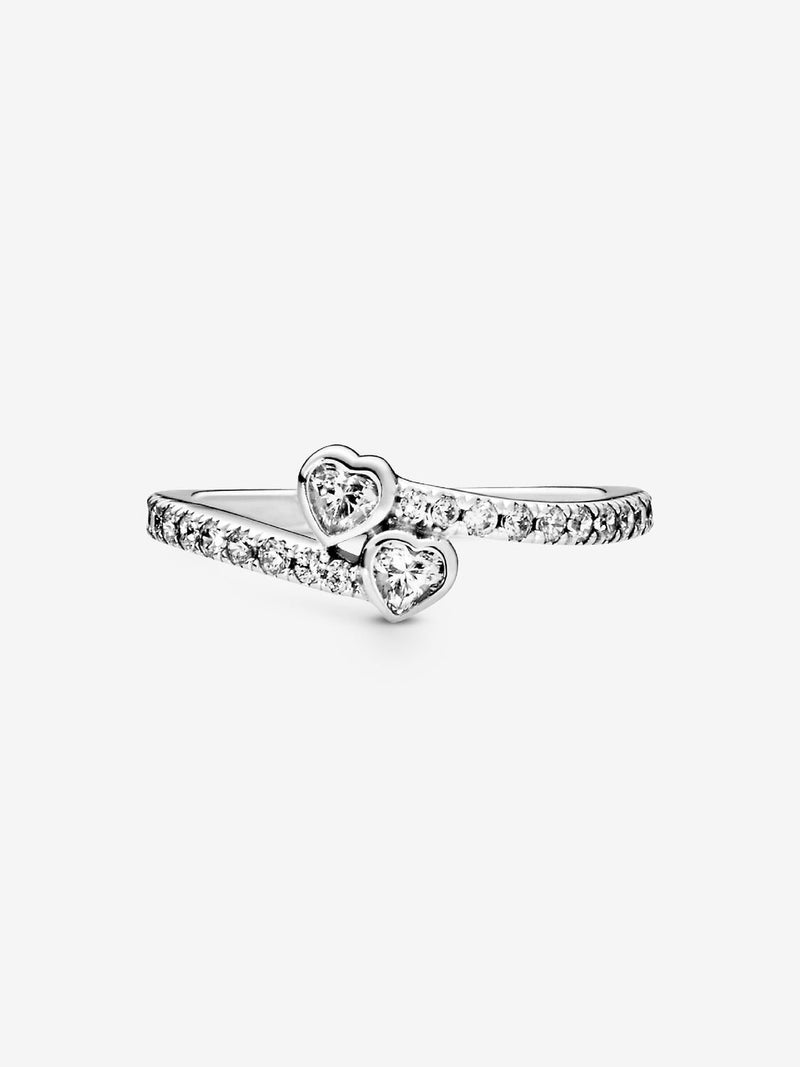 Two Sparkling Hearts Ring - Sterling Silver - 191023CZ