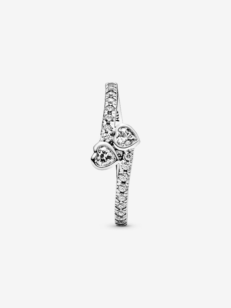 Two Sparkling Hearts Ring - Sterling Silver - 191023CZ