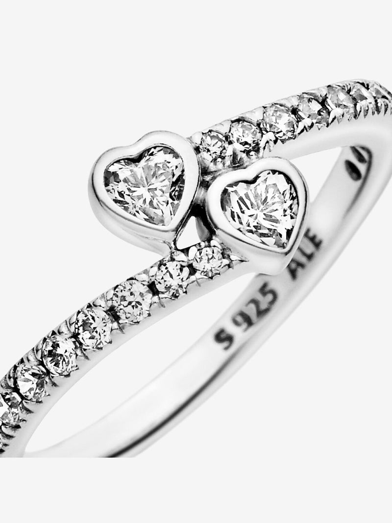 Two Sparkling Hearts Ring - Sterling Silver - 191023CZ