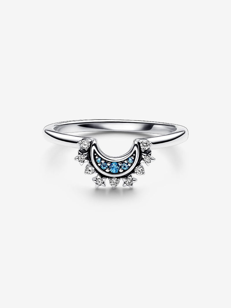 Celestial Blue Sparkling Moon Ring - Sterling Silver - 192675C01